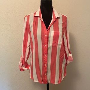 Velvet Heart Red/White Striped Button Down